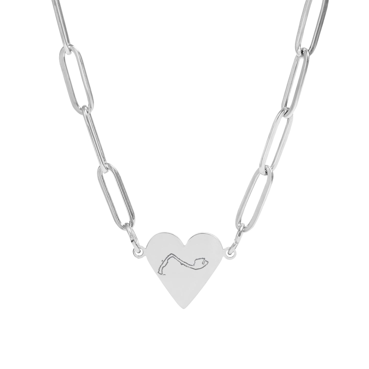 Monaco Engraved Paperclip Heart Necklace | Personalization Available