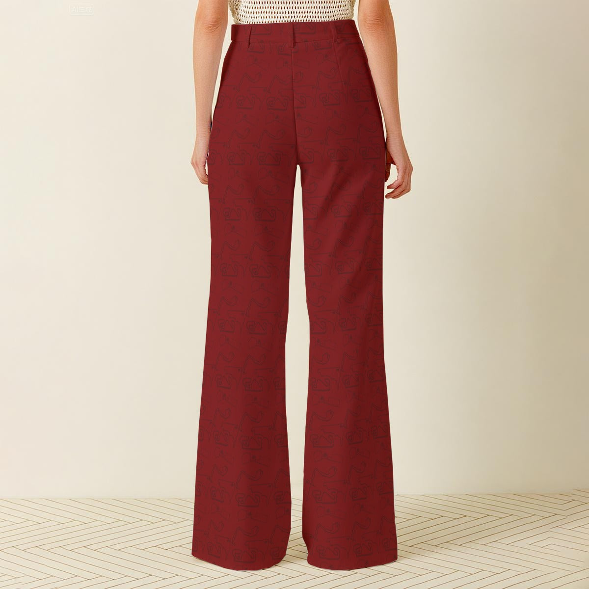 Tracks Prints Red Women's Wide Leg Pants