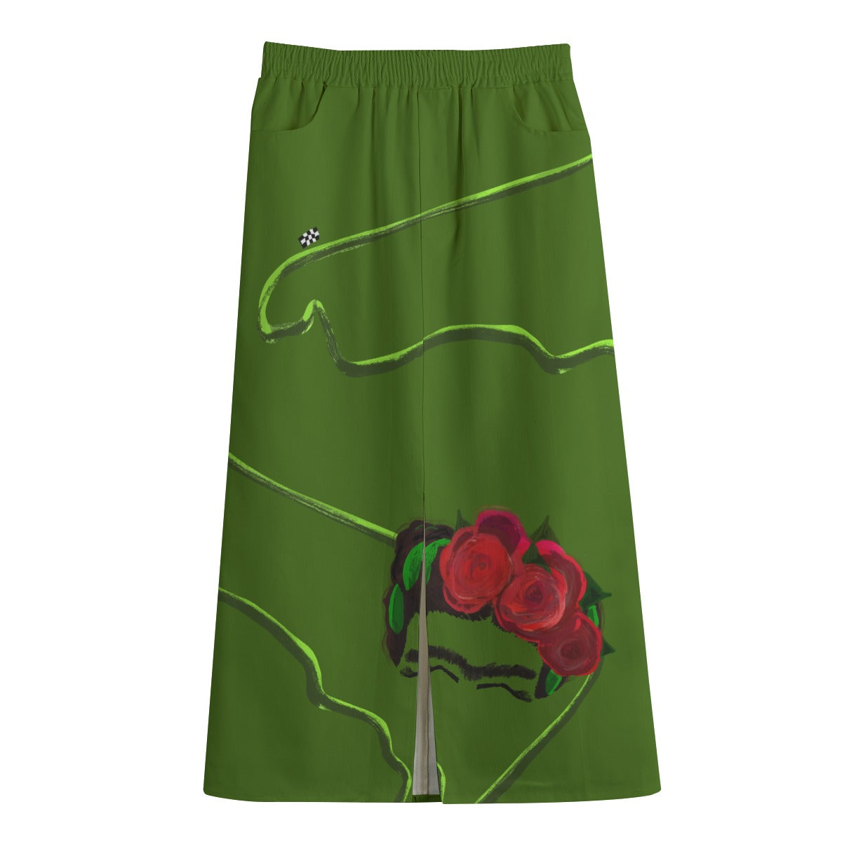 Mexico Flowers Front Mid-slit Cotton Skirt