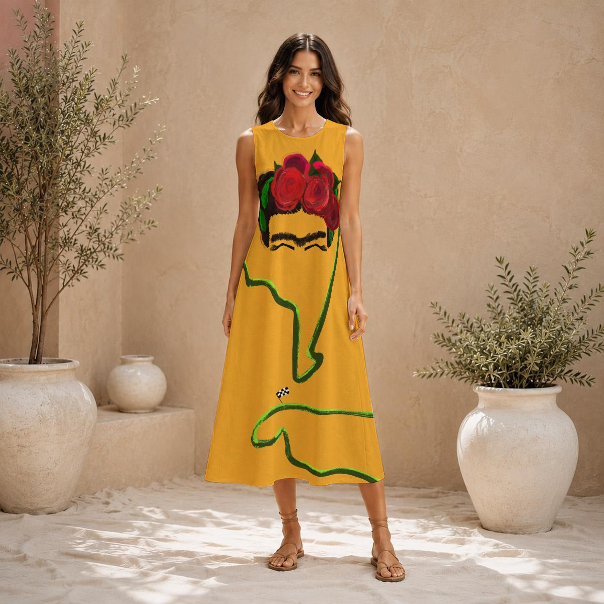 Mexico Orange Cotton Dress W/Pockets