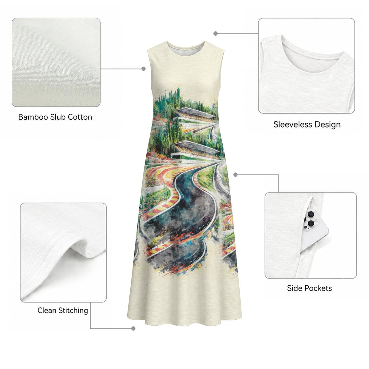 Eau Rouge Sleeveless Cotton Dress With Pocket