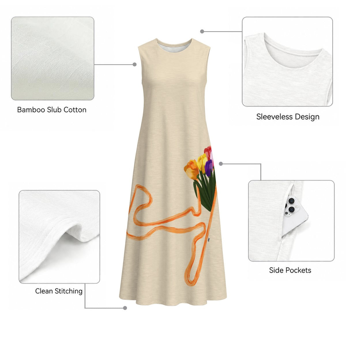 Zandvoort Big Tulips Sleeveless Dress With Pocket