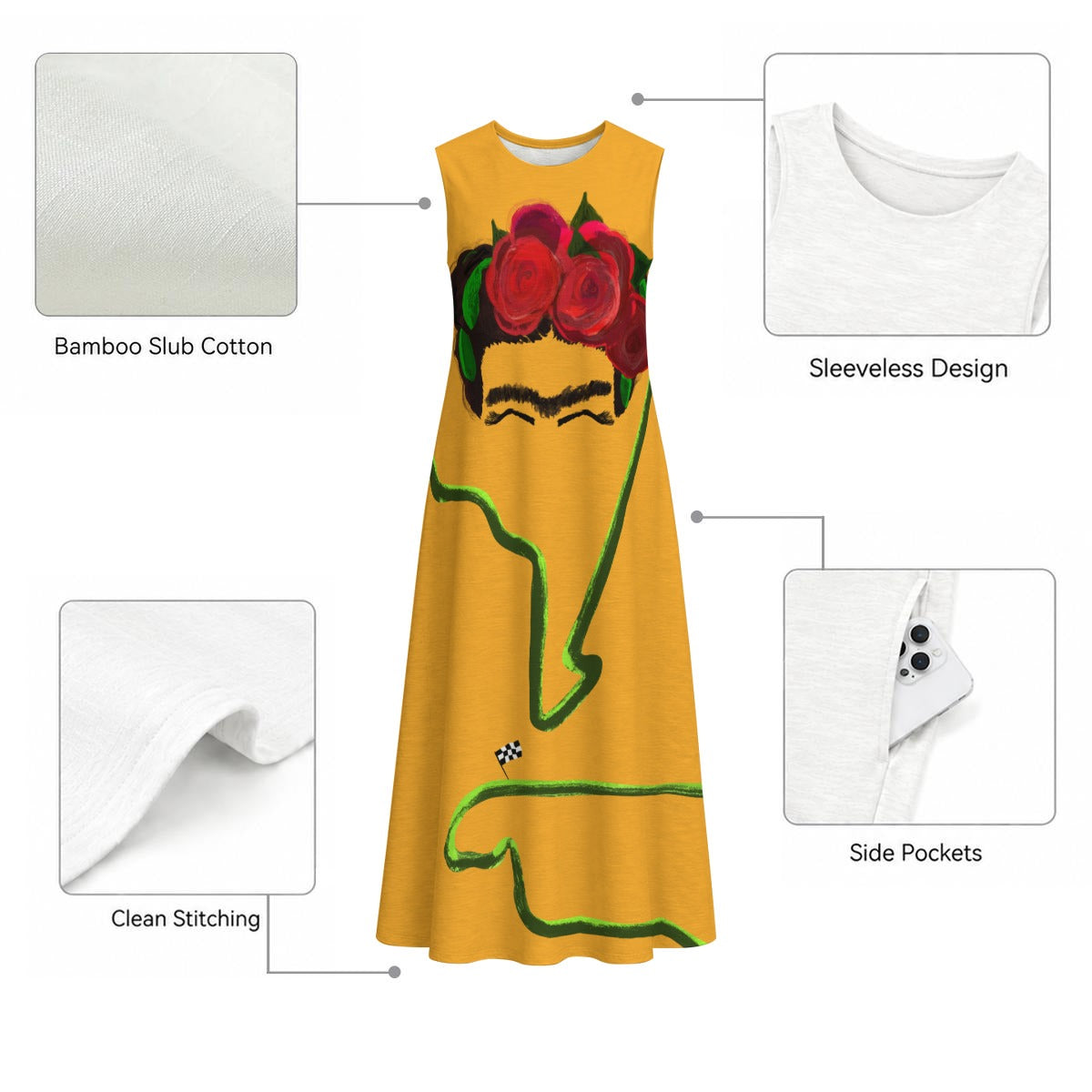 Mexico Orange Cotton Dress W/Pockets