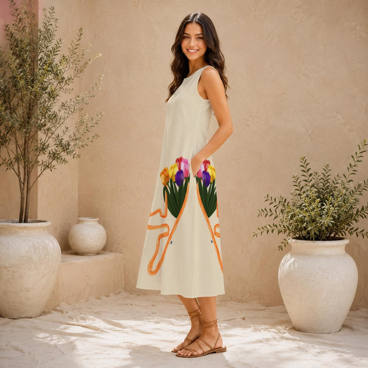 Zandvoort Big Tulips Sleeveless Dress With Pocket
