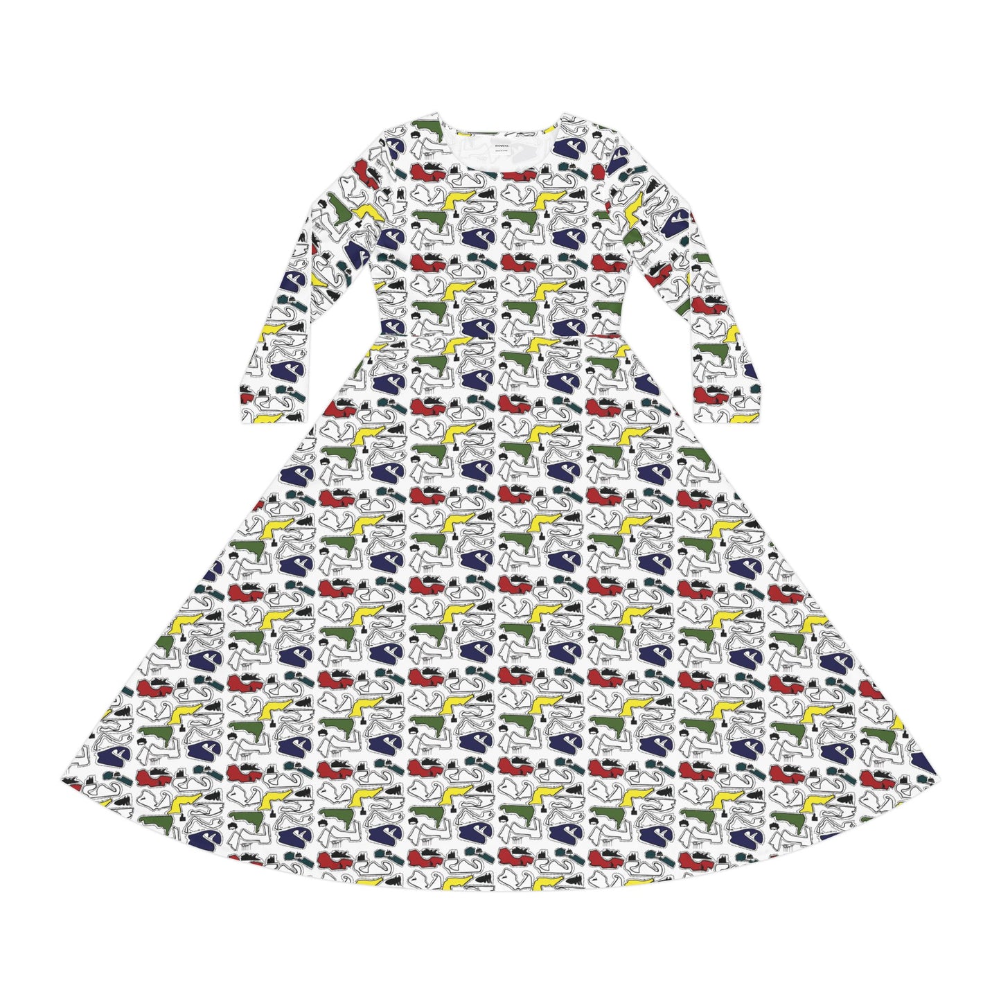 Colored Doodle Women's Long Sleeve Dance Dress