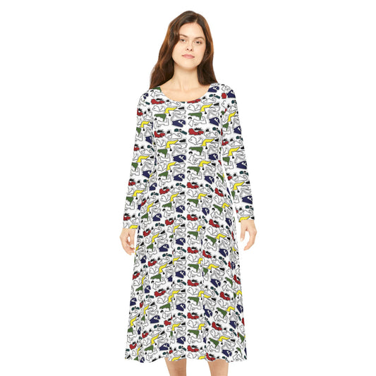 Colored Doodle Women's Long Sleeve Dance Dress