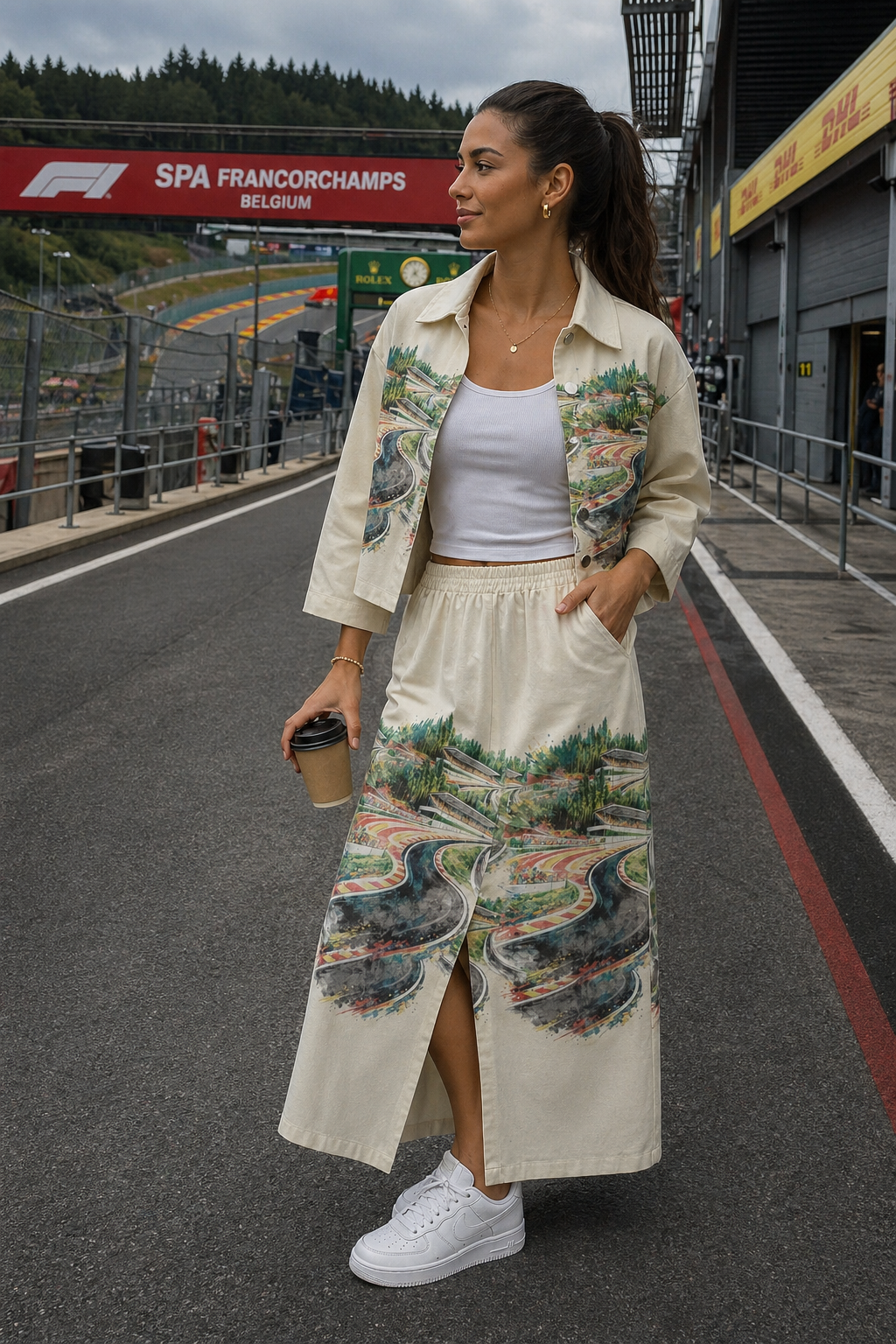 Spa Front Mid-slit Cotton Skirt