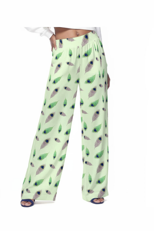 Pantalones anchos casuales con plumas de Guloya | 100 % rayón