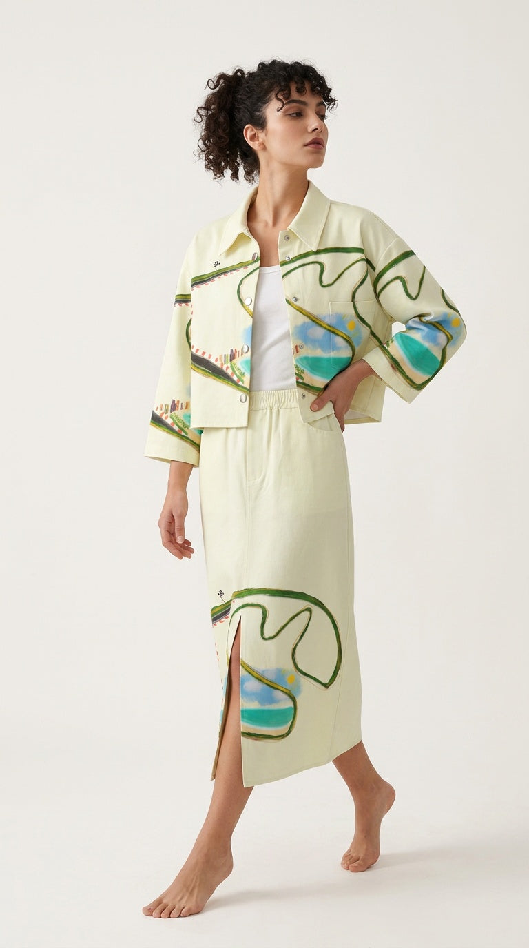 Brazil Tracks Women's Front Mid-slit Cotton Skirt